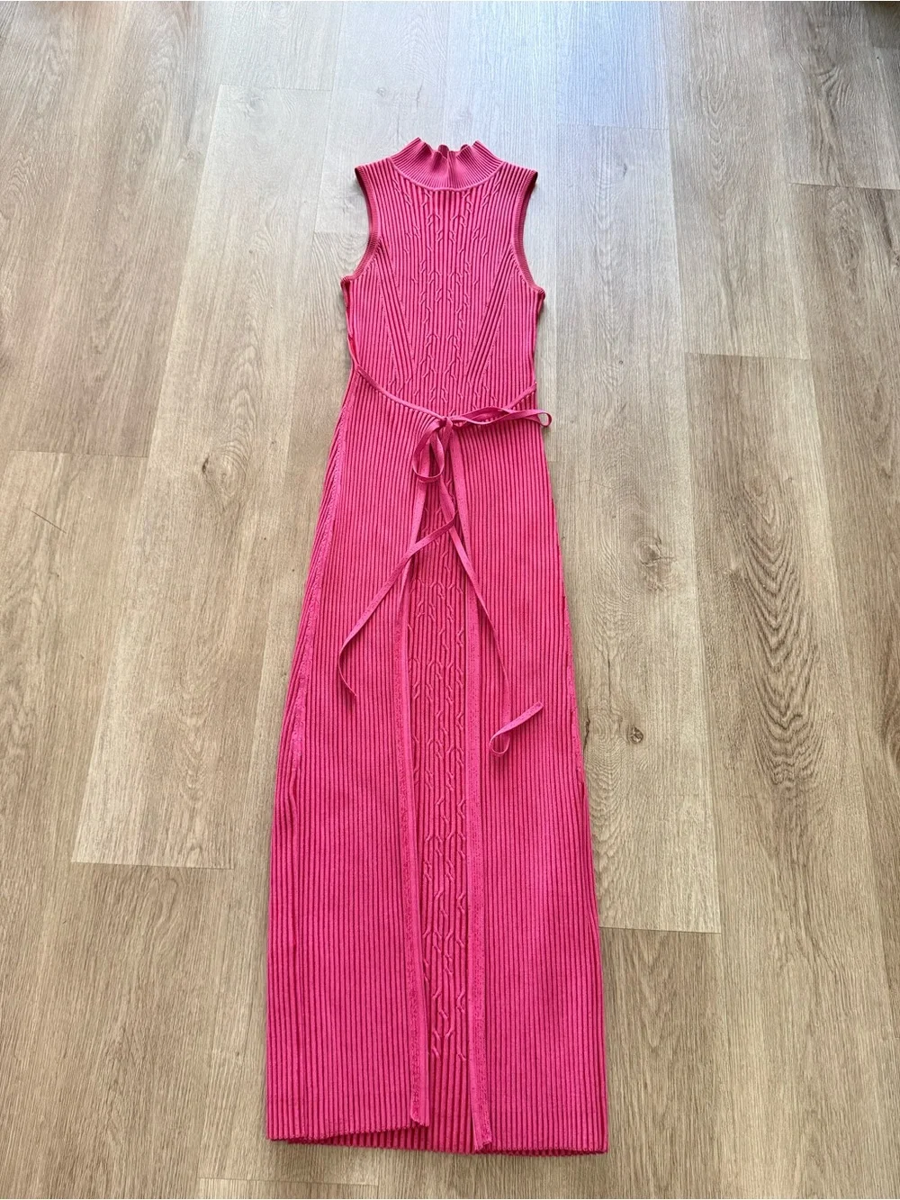 cult gaia liora pink sleeveless ribbed knit Maxi Dress with Tie Detail medium - Picture 5 of 11